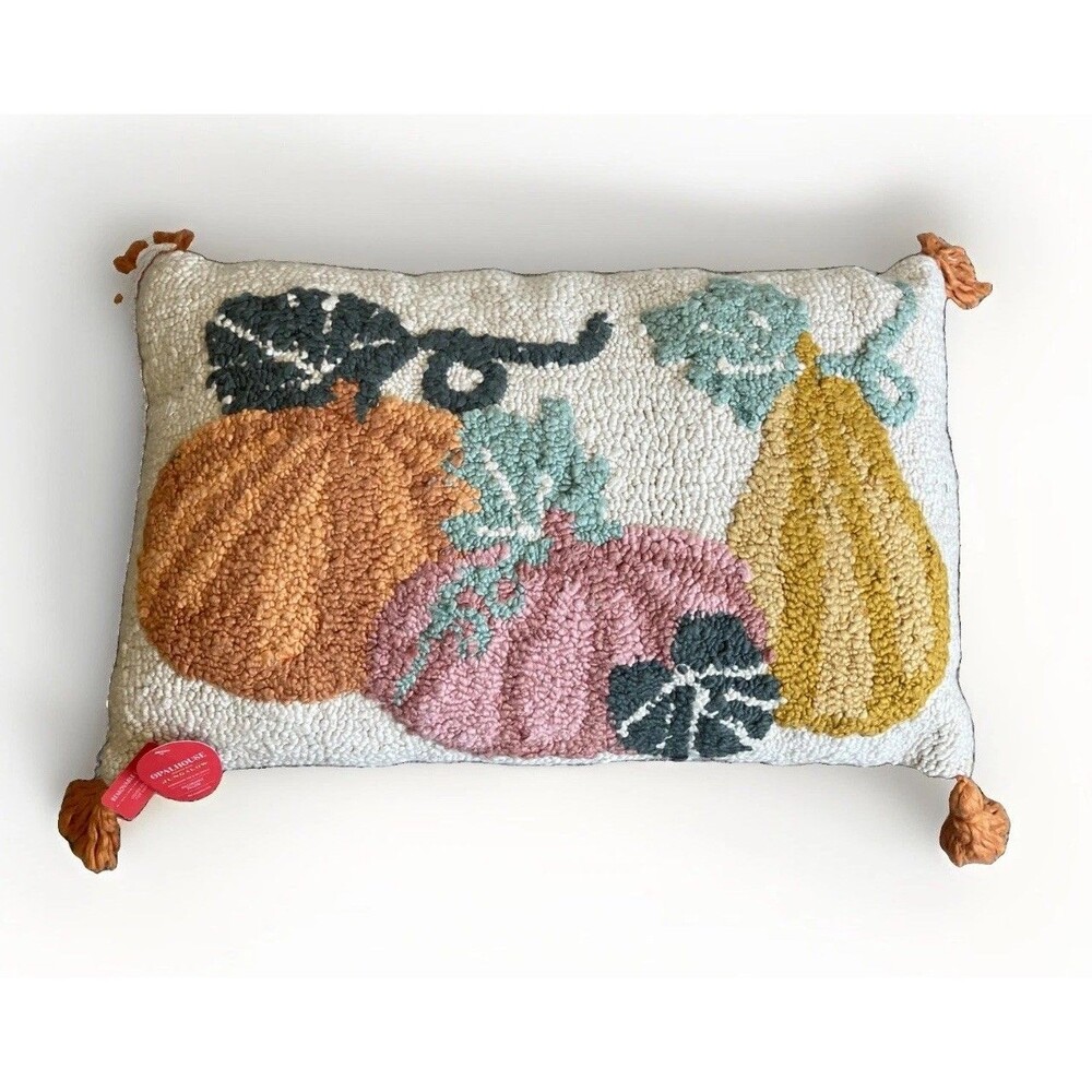 Opalhouse Jungalow Fall Pumpkin Gourd Tufted Lumbar Pillow 14x22 New